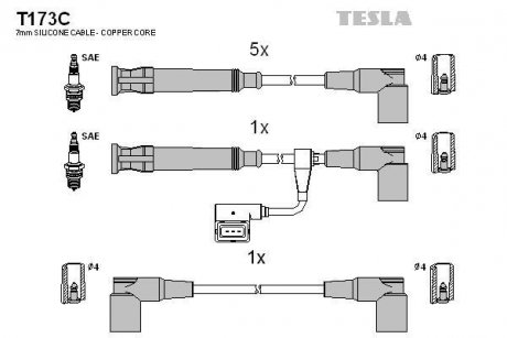 T173C Комплект кабелей зажигания TESLA подбор по vin на Brocar