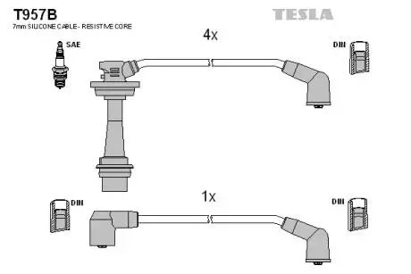 T957B Комплект кабелей зажигания TESLA подбор по vin на Brocar