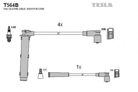 T564B Комплект кабелів запалювання TESLA підбір по vin на Brocar