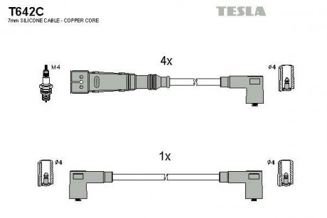T642C Комплект кабелей зажигания TESLA подбор по vin на Brocar