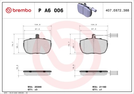 PA6006 Гальмівні колодки дискові BREMBO підбір по vin на Brocar