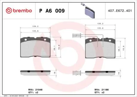 PA6009 Тормозные колодки дисковые BREMBO підбір по vin на Brocar