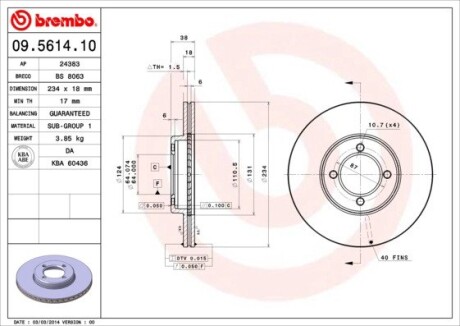 09561410 Гальмівний диск BREMBO підбір по vin на Brocar