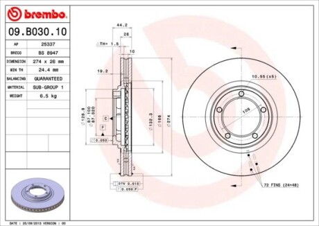 09B03010 Тормозной диск BREMBO подбор по vin на Brocar