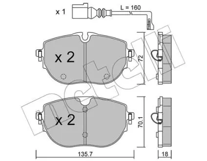 2213210 Колодки гальмівні (передні) VW T7 1.4 e-Hybrid/1.5/2.0 TSi 21- METELLI підбір по vin на Brocar