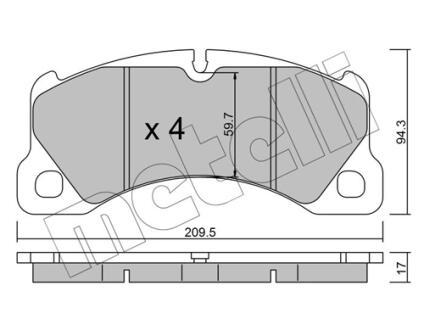 2209573 Колодки гальмівні (передні) Porsche Cayenne/Panamera/Macan/VW Touareg 09- METELLI підбір по vin на Brocar