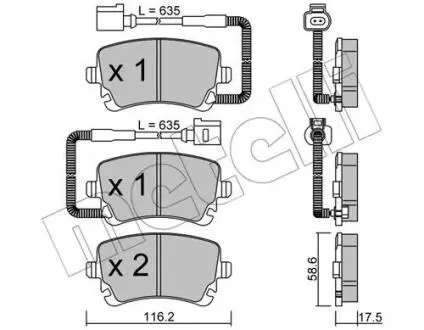 2205541 Колодки тормозные (задние) VW Phaeton 02-16 (с датчиком) METELLI подбор по vin на Brocar