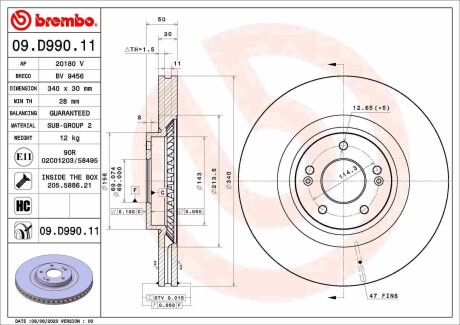 09D99011 TARCZA HAMULCOWA PRZOD BREMBO підбір по vin на Brocar