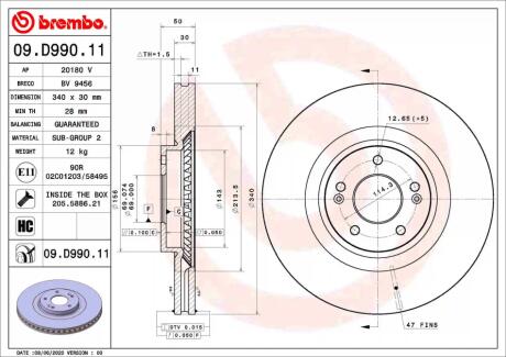 09D99011 TARCZA HAMULCOWA PRZOD BREMBO підбір по vin на Brocar