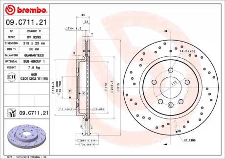 09C71121 TARCZA HAMULCOWA TYL BREMBO підбір по vin на Brocar