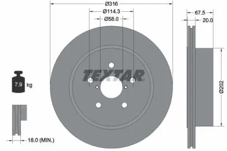 92227803 Гальмівний диск TEXTAR підбір по vin на Brocar