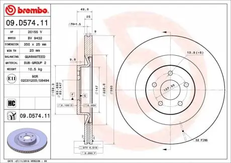 09D57411 TARCZA HAMULCOWA PRZOD BREMBO підбір по vin на Brocar