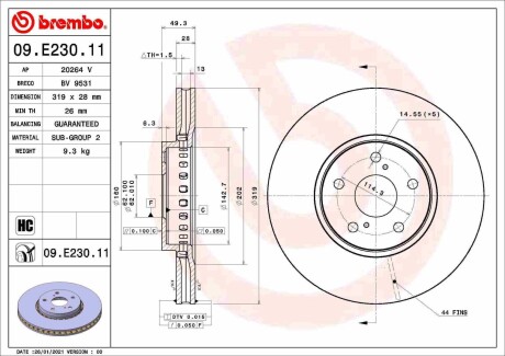 09E23011 TARCZA HAMULCOWA PRZOD BREMBO підбір по vin на Brocar