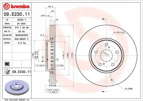 09E23011 TARCZA HAMULCOWA PRZOD BREMBO підбір по vin на Brocar