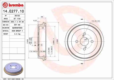 14E27710 BEBEN HAMULCOWY BREMBO підбір по vin на Brocar