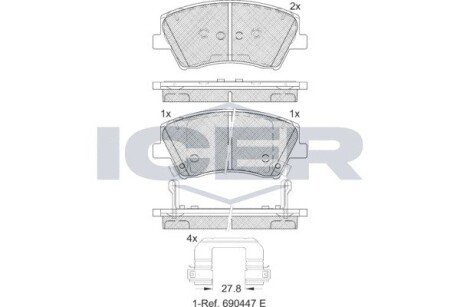 182314 Колодки гальмівні (передні) Hyundai Elantra 15-/Ioniq/Kia Niro 16- ICER підбір по vin на Brocar