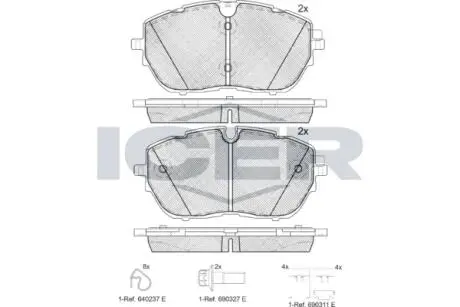 182227 Колодки гальмівні (передні) Citroen C5 21-/Peugeot 308 13-/508 18-/Opel Grandland 19-/Astra L 21- ICER підбір по vin на Brocar