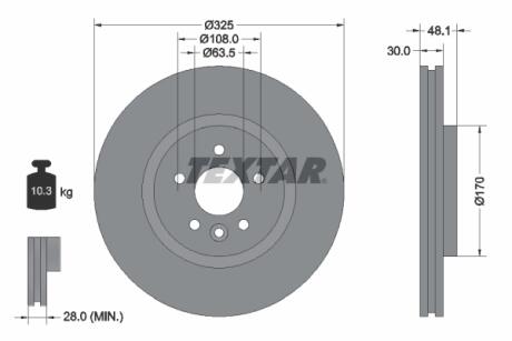 92300505 Диск гальмівний (передній) Land Rover Range Rover Velar 17- (325x30) PRO+ TEXTAR підбір по vin на Brocar