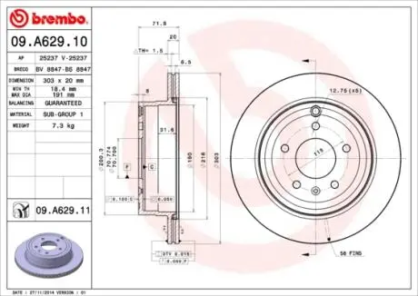 09A62910 Тормозной диск BREMBO подбор по vin на Brocar