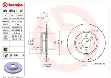 09954110 Тормозной диск BREMBO подбор по vin на Brocar