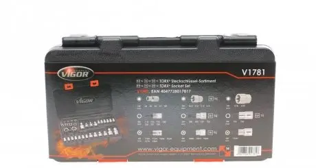 V1781 Набор бит 6-гранных/Torx 1/4&quot;/3/8&quot;/1/2&quot; (34шт) (T9-T60/E4-E20) VIGOR підбір по vin на Brocar