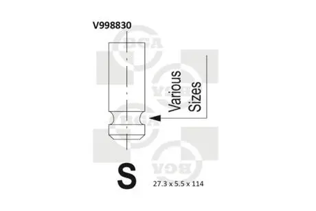 V998830 Клапан двигуна BGA підбір по vin на Brocar