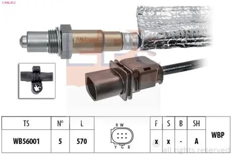 1998412 Лямбда-зонд (5-конт.) Audi Q7 3.0TDI 07-15/Chevrolet Aveo (T300) 1.3D 11-15/Opel Astra J 1.3CDTI 09-15/Corsa D 1.3CDTI EPS подбор по vin на Brocar