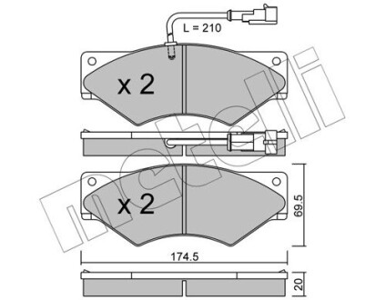 2208491 Колодки тормозные (передние) Iveco Daily II 91-99 (+датчики) METELLI підбір по vin на Brocar