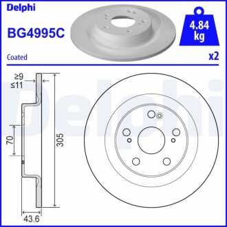 BG4995C Гальмівні диски DELPHI підбір по vin на Brocar