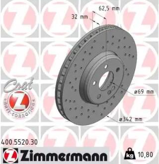 400552030 Диск гальмівний MERCEDES FORMULA S ZIMMERMANN підбір по vin на Brocar