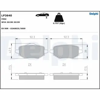 LP3640 Колодки тормозные (задние) Citroen C3-C8/Skoda Octavia 01-/Renault Megane 08-/VW Golf 91-14/Polo 96- DELPHI підбір по vin на Brocar