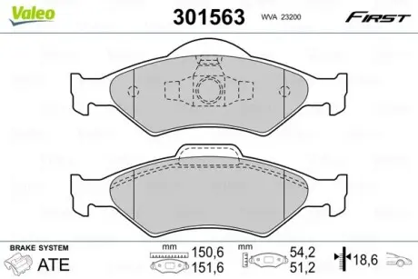 301563 Колодки гальмівні FORD P. FIESTA/KA 95-08 VALEO підбір по vin на Brocar
