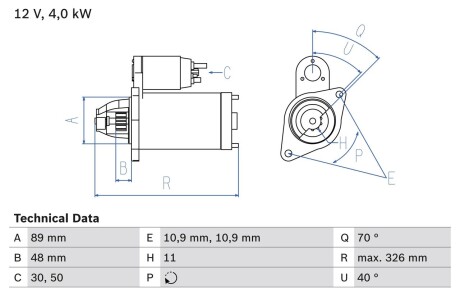 0986025790 Rozrusznik (12V, 4kW) JOHN DEERE 6000 4045HL280-6068T 01.97- BOSCH подбор по vin на Brocar