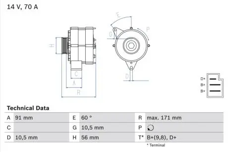 0986033810 Генератор BOSCH підбір по vin на Brocar