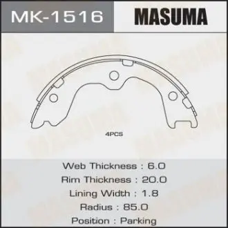 MK1516 Колодка тормозная барабанная (MK1516) MASUMA MASUMA подбор по vin на Brocar