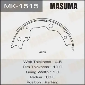 MK1515 Колодка тормозная барабанная (MK1515) MASUMA MASUMA подбор по vin на Brocar
