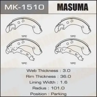 MK1510 Колодка тормозная барабанная (MK1510) MASUMA MASUMA подбор по vin на Brocar