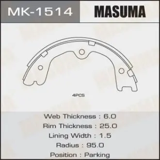 MK1514 Колодка гальмівна барабанна (MK1514) MASUMA MASUMA підбір по vin на Brocar