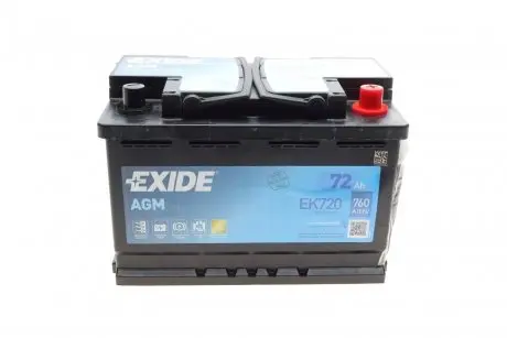 EK720 Аккумуляторная батарея 72Ah/760A (278x175x190/+R/B13) (Start-Stop AGM) EXIDE подбор по vin на Brocar