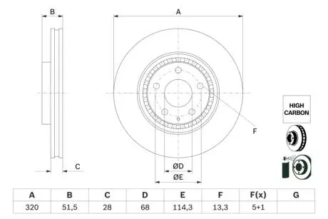 0986479H02 TARCZA HAM. MAZDA P. 6/CX-5/CX-9 2,2 D/2,5 16- BOSCH підбір по vin на Brocar