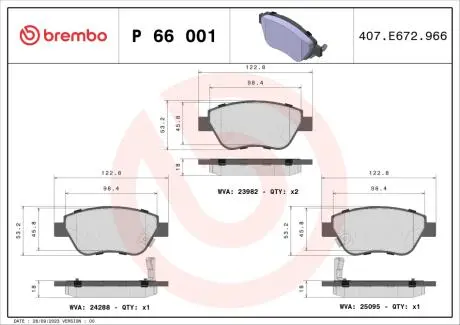 P66001 Гальмівні колодки дискові BREMBO підбір по vin на Brocar