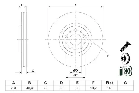 0986479G82 Гальмівний диск BOSCH підбір по vin на Brocar