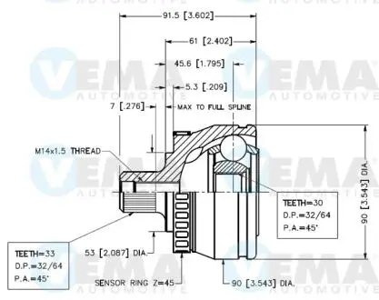 18644 Шрус наружный AUDI A4 95-01, A6 97-04, SKODA SUPERB 02-08, VW PASSAT B5 97-05 VEMA подбор по vin на Brocar