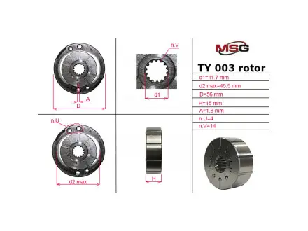 TY003ROTOR Ротор, статор та пластини насоса ГУР Chrysler 300, Chrysler Neon, Chrysler Pt MSG підбір по vin на Brocar