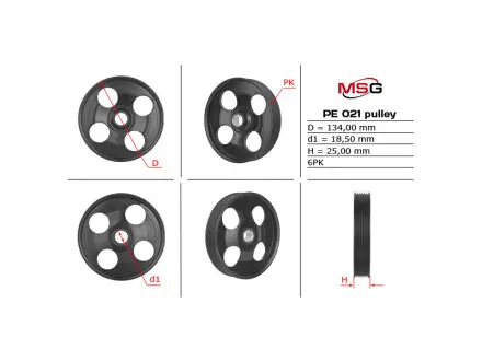PE021PUL Шків насоса ГУР Citroen Berlingo, Citroen Xsara, Peugeot 206 MSG підбір по vin на Brocar