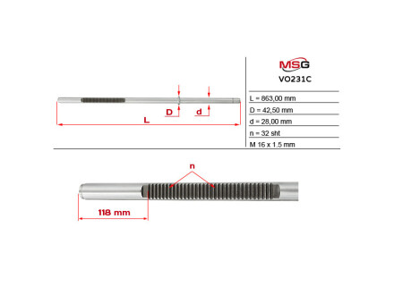 VO231C Шток рулевого рельса из ГУР Volvo S60, Volvo S80, Volvo V70 MSG подбор по vin на Brocar
