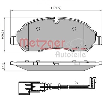 1170814 Колодки тормозные (передние) Ford Transit VI/Custom 12- (Bosch) (спарка) (с датчиками) METZGER подбор по vin на Brocar