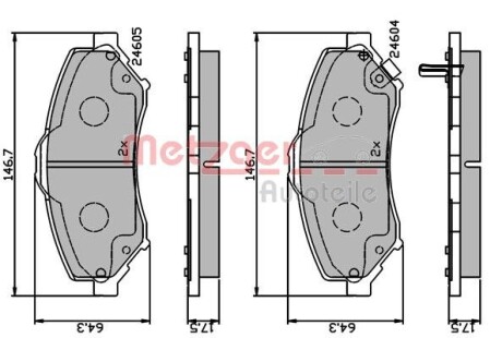 1170883 Колодки гальмівні (передні) Chrysler Grand Voyager V 07-/Dodge Caravan 08-/VW Routan 08-13 METZGER підбір по vin на Brocar