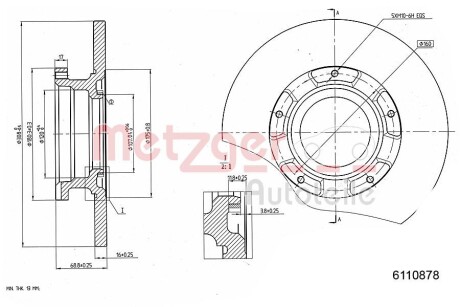 6110878 Диск тормозной (задний) Ford Transit 12- (308x16) PRO (спарка) METZGER подбор по vin на Brocar