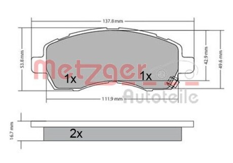 1170607 Комплект тормозных колодок, дисковый тормоз METZGER подбор по vin на Brocar